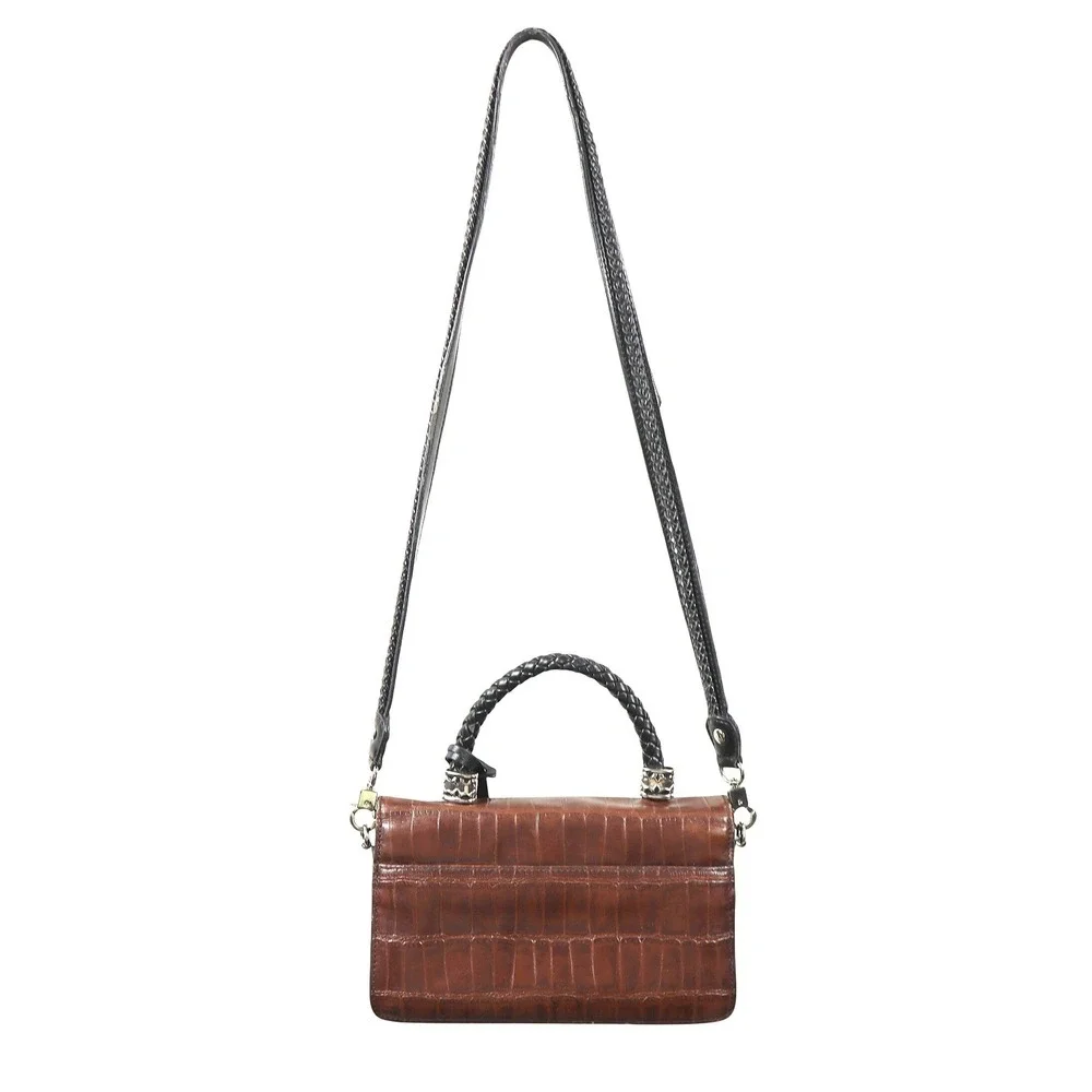 Mark Chantal Y2K 90s Dark Brown Croc Embossed Handbag Heart Charm Clutch Crssbdy